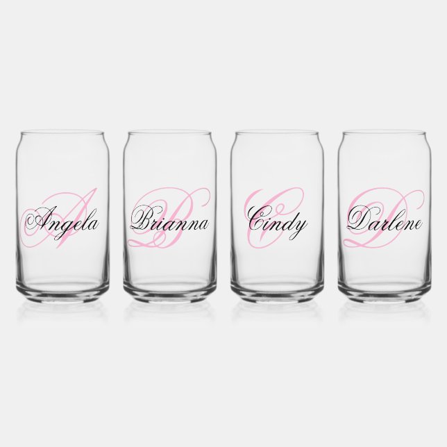 Verre Canette Noir et Rose Monogramme Élégant (Recto)