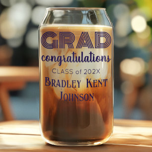 Verre Canette Nom Année Diplômé Moderne Sombre Bleu 16oz