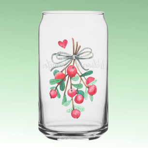 Verre Canette Nom, Aquarelle de Noël Gui & Baies 16oz