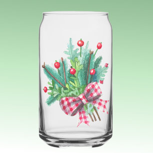 Verre Canette Nom, Bouquet de Noël Greenery Baies Rouges 16oz