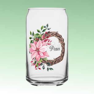 Verre Canette Nom, Couronne de poinsettia rose Paix 16oz