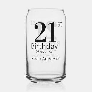 Verre Canette nom date lettre gras 21e anniversaire homme garçon