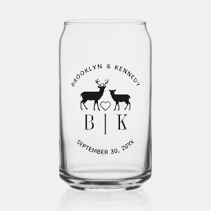 Verre Canette Nom de couple Deer Monogram Mariage campagnard rus