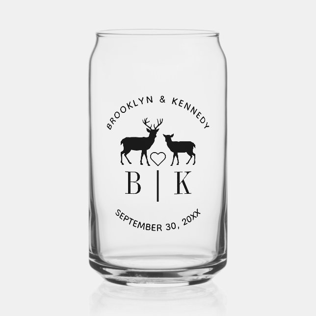 Verre Canette Nom de couple Deer Monogram Mariage campagnard rus (Recto)