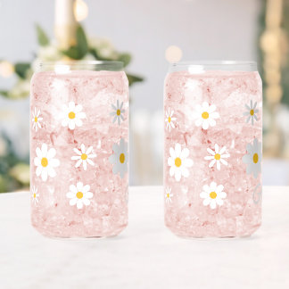 Verre Canette Nom de couple personnalisé Marguerites Florales Mi