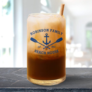 Verre Canette Nom de famille Beach House Ancre nautique Oars Mar