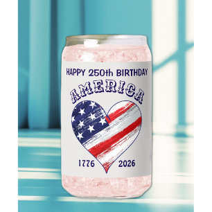 Verre Canette Nom Drapeau américain gras Cœur Joyeux Annivers
