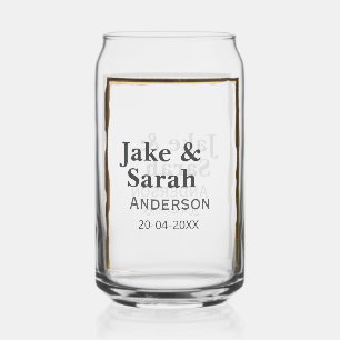 Verre Canette Nom du couple cadre gris doré date de mariage