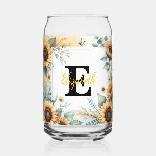 Verre Canette Nom du monogramme pasterose de tournesol floral