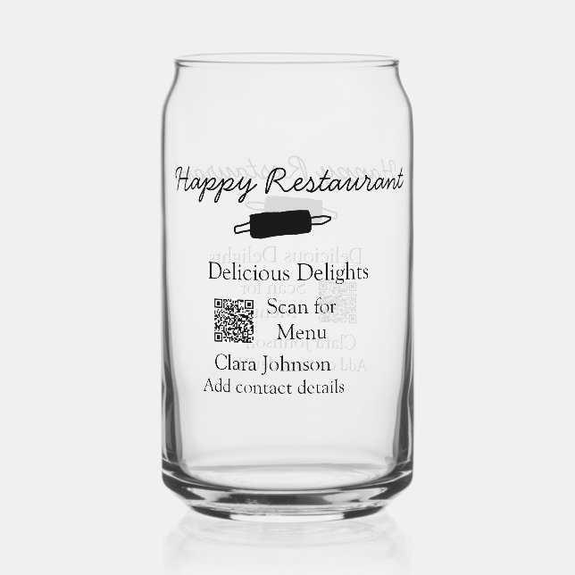 Verre Canette Nom du restaurant scan QR menu ajouter les coordon (Recto)