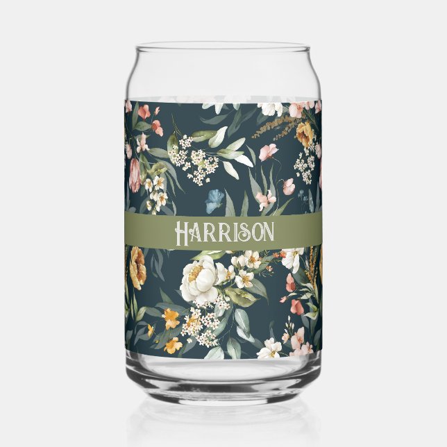 Verre Canette Nom, Elegant 1600s Still Life Florals Oxford Blue (Recto)