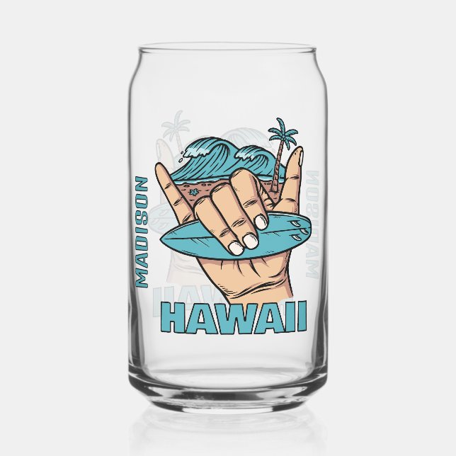 Verre Canette Nom et emplacement personnalisés Surf Shaka (Verso)