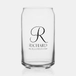 Verre Canette Nom et monogramme du Groomsman personnalisé<br><div class="desc">Elégant cadeau personnalisé Groomsman avec monogramme personnalisé en noir élégant style de police script avec le nom et le titre de groomsman dans le style de police serif classique. Parfait aussi pour le meilleur homme, père de la mariée, demoiselle d'honneur, fille de fleurs, mère de la mariée et plus encore....</div>