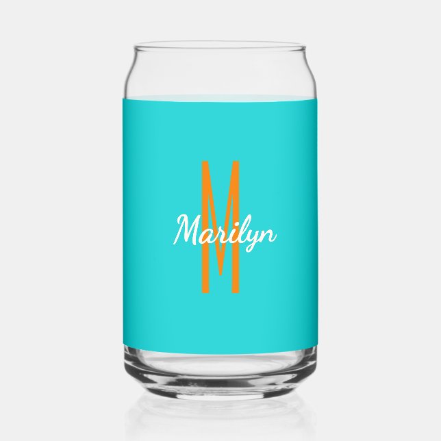 Verre Canette Nom initial | Boisson orange turquoise foncé (Recto)