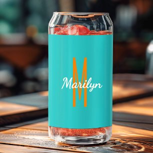 Verre Canette Nom initial   Boisson Turquoise Foncé Orange