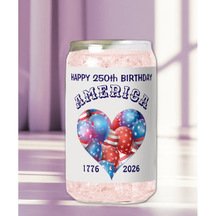 Verre Canette Nom Joyeux Anniversaire America Cœur de Ballons
