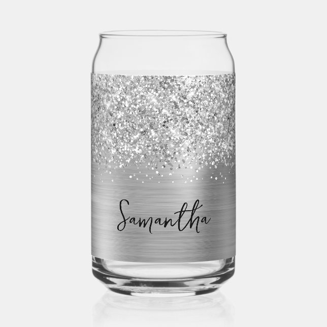 Verre Canette Nom Pailleté Argent Glamour (Recto)