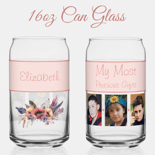 Verre Canette Nom personnalisé 3 photos fleurs corail