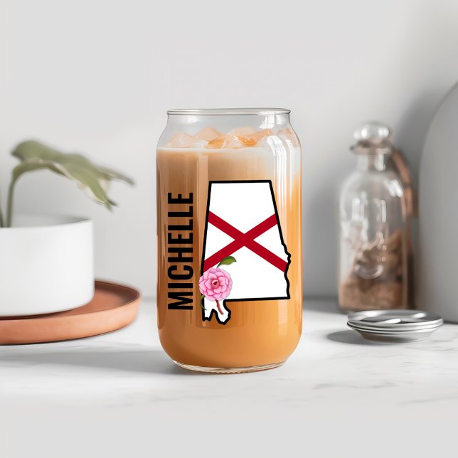 Verre Canette Nom personnalisé Alabama Drapeau et Fleur d'État C (Créateur téléchargé)