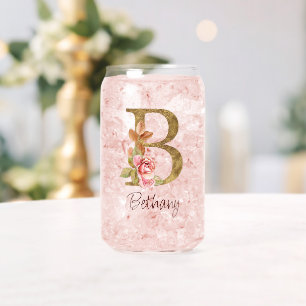 Verre Canette Nom personnalisé Blush Rose lettre B en feuille d'