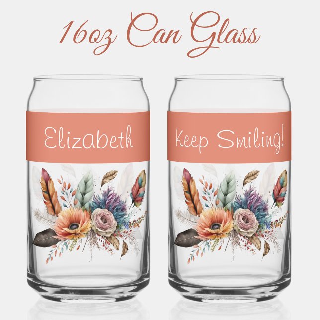 Verre Canette Nom personnalisé fleurs orange (Créateur téléchargé)