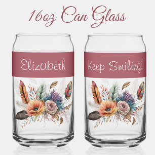 Verre Canette Nom personnalisé fleurs rose