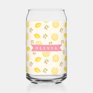 Verre Canette Nom personnalisé floral citron été sur mesure