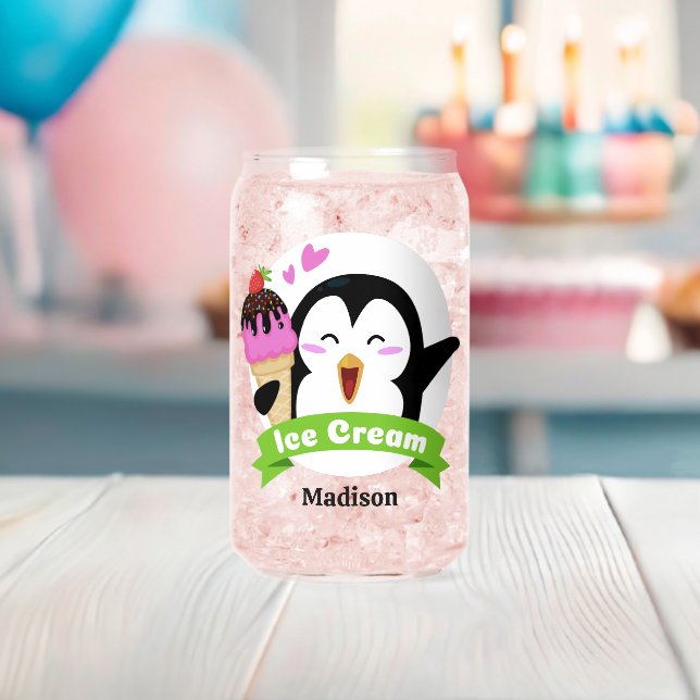 Verre Canette Nom personnalisé Ice Cream Penguin (Insitu (Baby Shower))