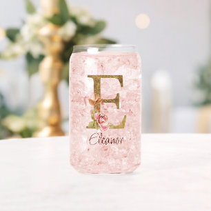 Verre Canette Nom Personnalisé Lettre E Gold Foil Blush Rose