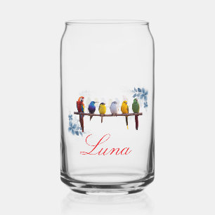 Verre Canette Nom personnalisé oiseaux floraux 