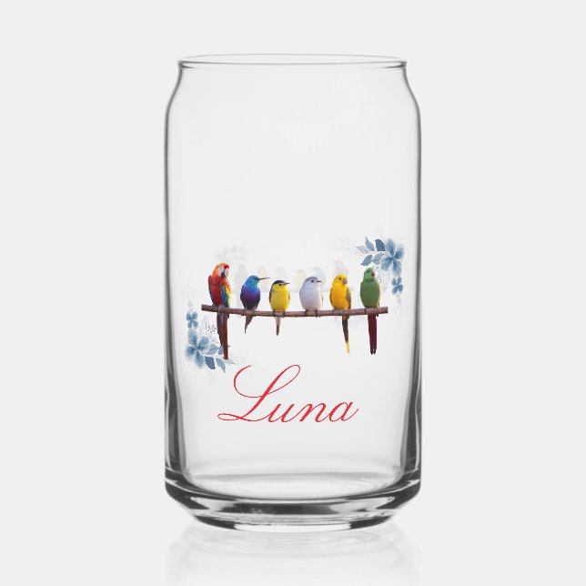 Verre Canette Nom personnalisé oiseaux floraux  (Recto)