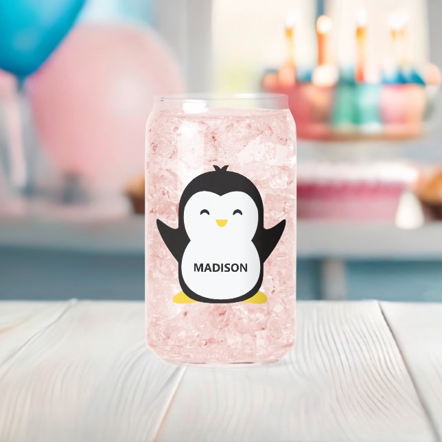 Verre Canette Nom personnalisé pingouin mignon (Insitu (Baby Shower))