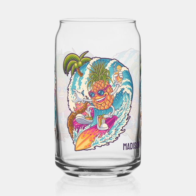 Verre Canette Nom personnalisé Surfing Pineapple (Gauche)