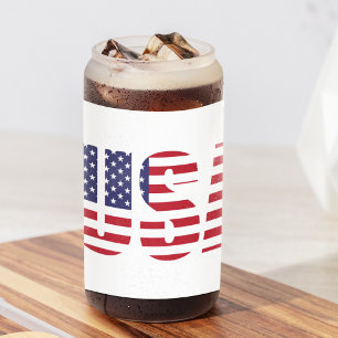 Verre Canette Nom, Red White Blue USA Stencil 16oz.