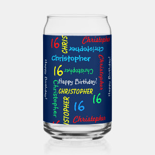 Verre Canette Nom Répétant, Bleu N'Importe Quel Nom Anniversaire