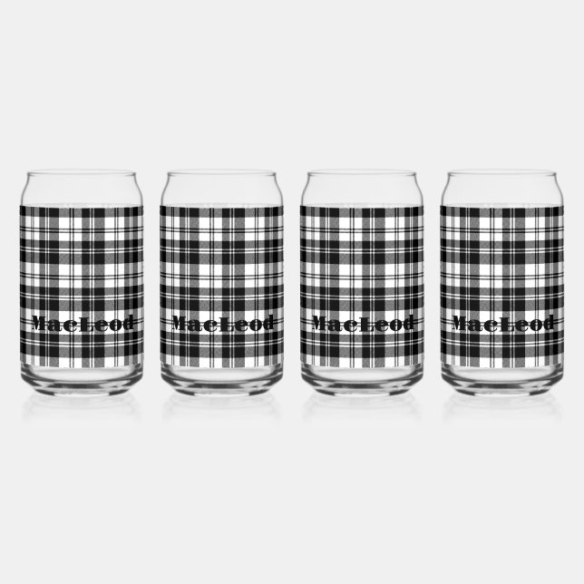 Verre Canette Nom simple du monogramme noir et blanc de Tartan | (Recto)