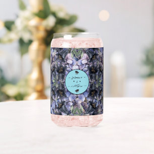 Verre Canette Noms de Couple de Mariage Floral Noir Classique