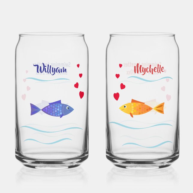 Verre Canette Noms et date personnalisés du poisson romantique (Recto)