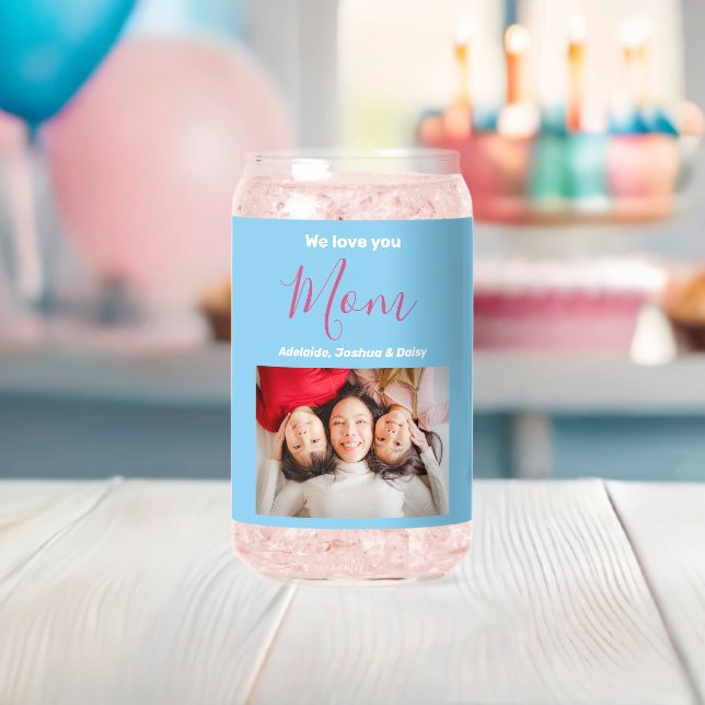 Verre Canette Nous t'aimons Maman Élégant Bleu Personnalisé Noms (Insitu (Baby Shower))