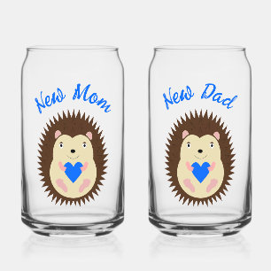 Verre Canette Nouveaux Parents Hérisson Cœur Bleu Petit Garçon