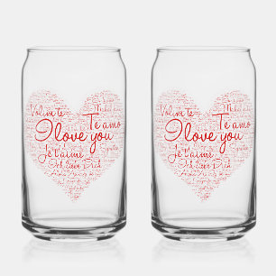 Verre Canette Nuage de mots Je t'aime Cœur rouge Saint-Valentin