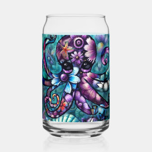 Verre Canette Octopus lunaire Floral Turquoise Purple Bleu Côte