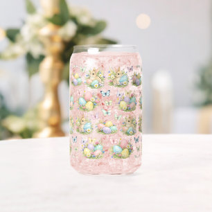 Verre Canette Œufs de Pâques et Lapins au pastel Fleurs et Papil