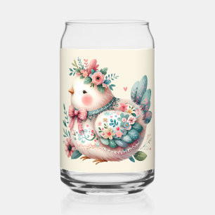 Verre Canette Oiseau folklorique floral au charme bohème pastel