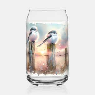 Verre Canette Oiseaux à l'aquarelle pastel sur une clôture au co