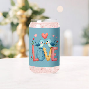 Verre Canette Oiseaux de l'Amour Fantaisistes Art Pastel Cottage