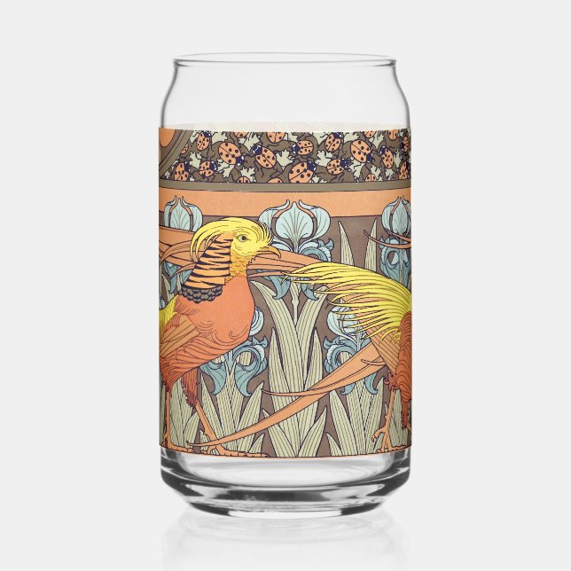Verre Canette Oiseaux, faisans d'or & Irise Art Nouveau (Verso)