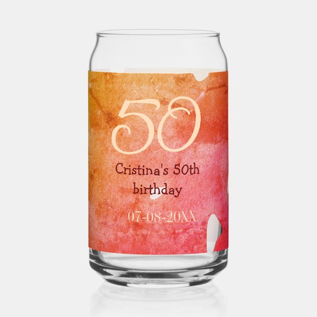 Verre Canette Orange rouge 50 anniversaire ajouter nom date p (Recto)