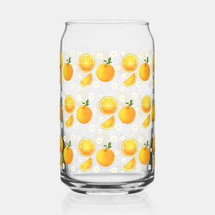 Verre Canette Oranges mignonnes et fleurs blanches