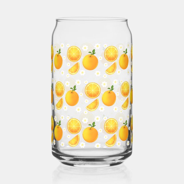 Verre Canette Oranges mignonnes et fleurs blanches (Recto)